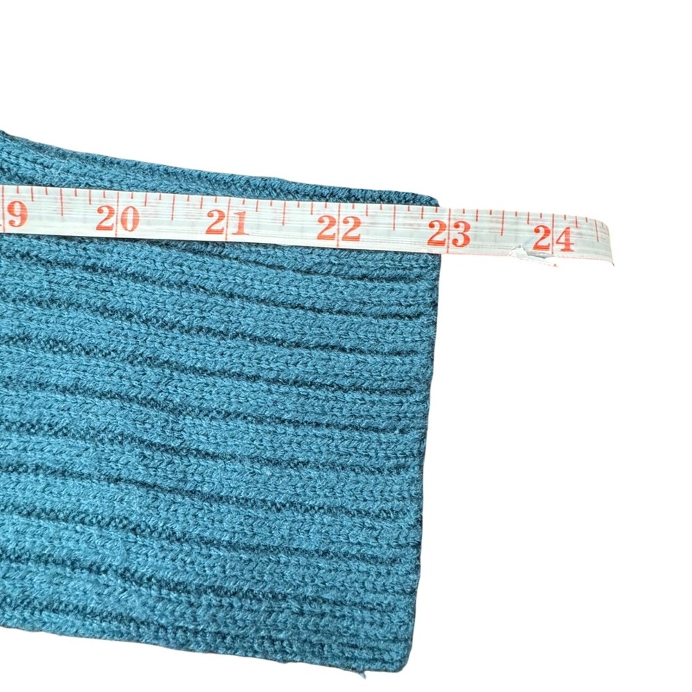 Jason Wu Mock Neck Sweater Teal Ribbed Wool Blend M Cabincore Chunky Chic Cozy - Picture 11 of 13